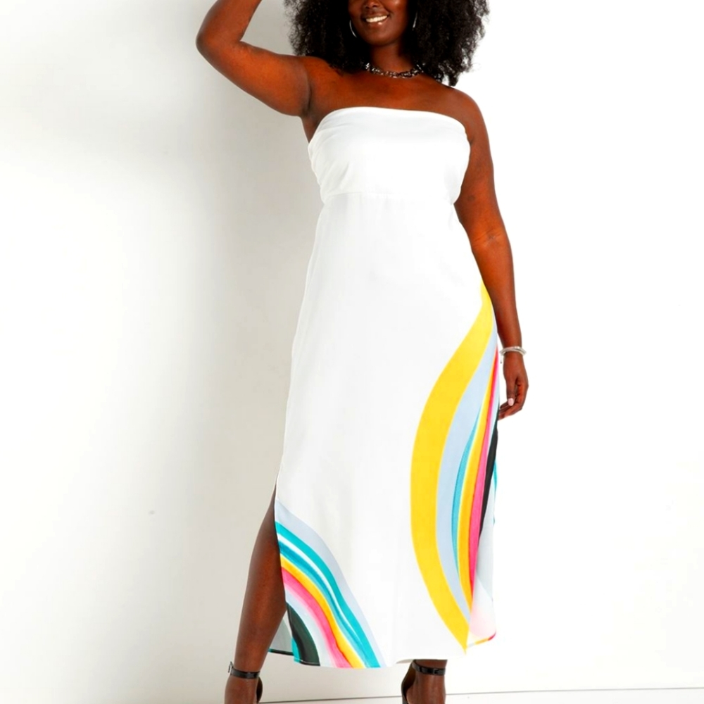 Eloquii White and Multi Color Sundress